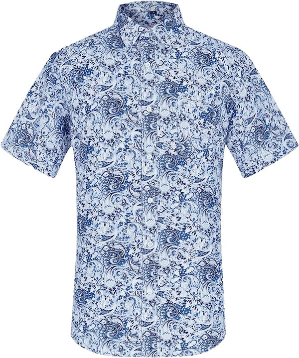 Blue Italian Style Paisley Short Sleeve Smart Casual Formal Classic Summer Shirt