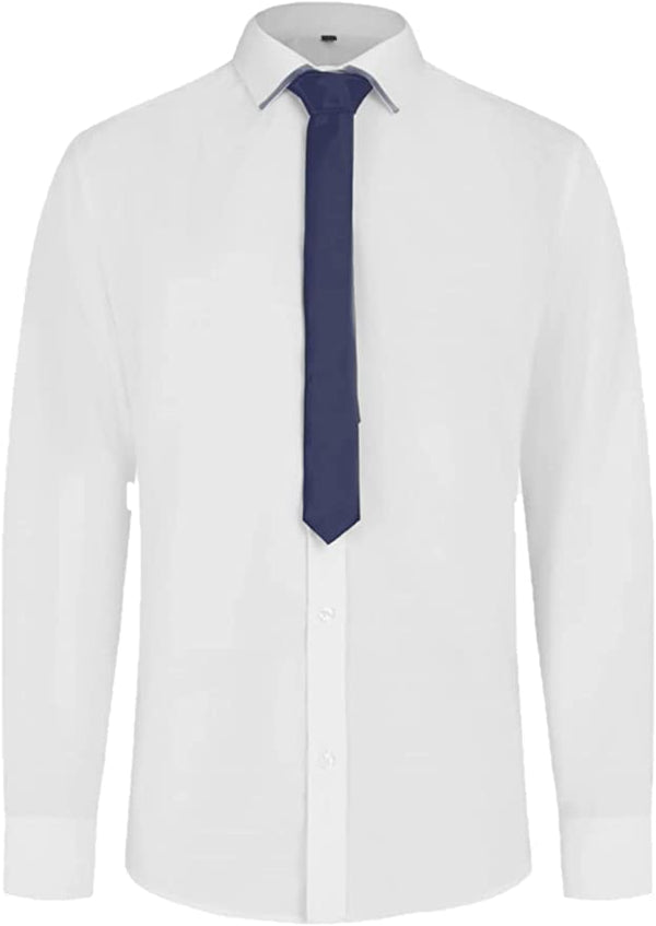 White Shiny Silk Feel Smart Casual Shirt Oxford Style with Navy Tie & Cufflinks