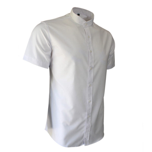 White Collarless Short Sleeves Smart Casual Formal Classic Summer Shirt