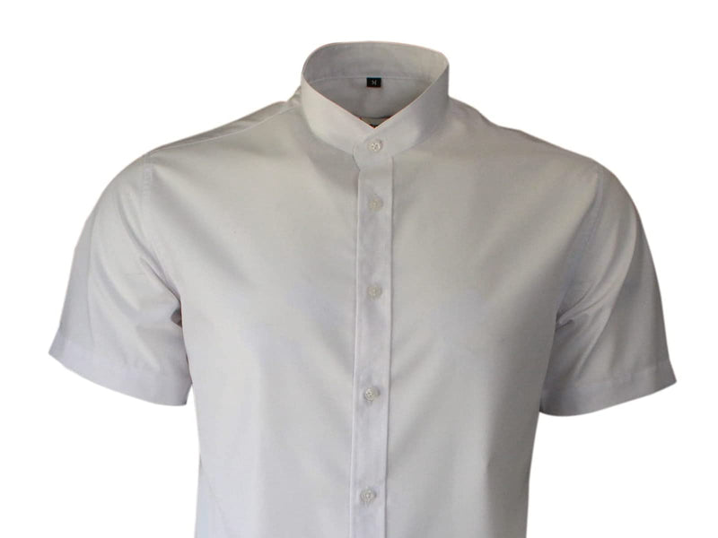 White Collarless Short Sleeves Smart Casual Formal Classic Summer Shirt