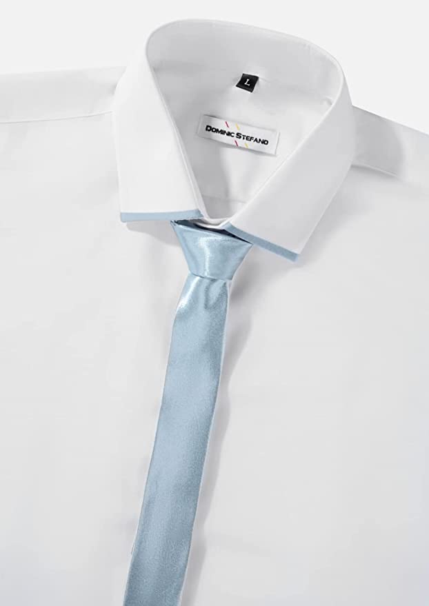 White Shiny Silk Feel Smart Casual Shirt Oxford Style with Grey Tie & Cufflinks