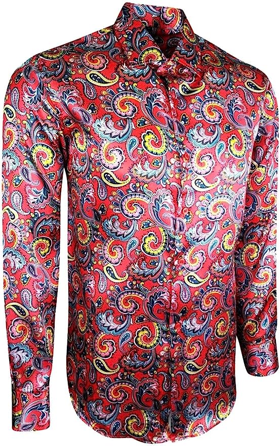 Red Paisley Shiny Satin Floral Silk Feel Smart Casual Dress.