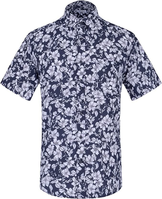Navy Italian Style Paisley Short Sleeve Smart Casual Formal Classic Summer Shirt