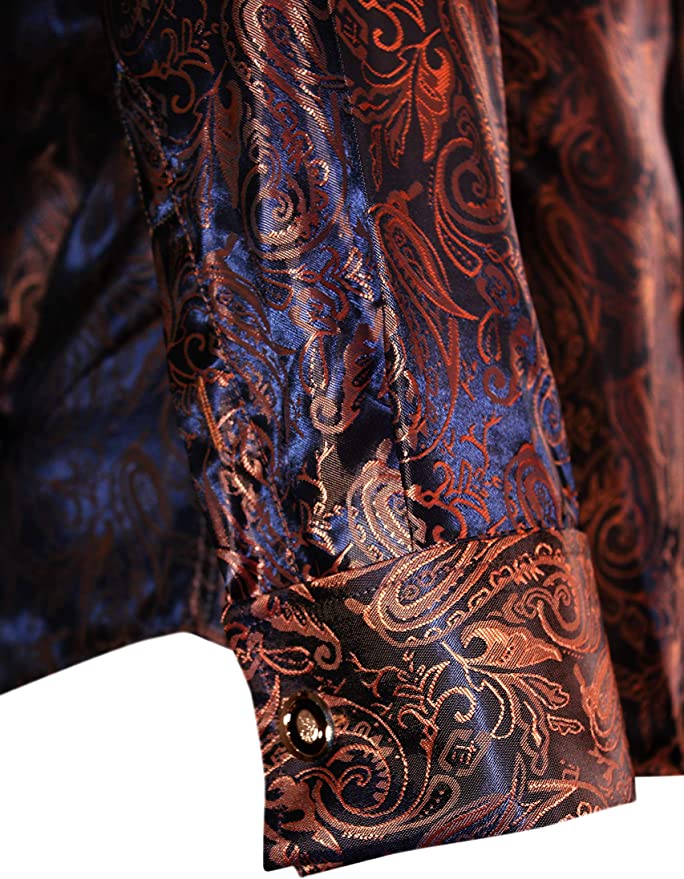 Brown Shiny Paisley Silk Feel Smart Casual Shirt with Tie & Cufflinks