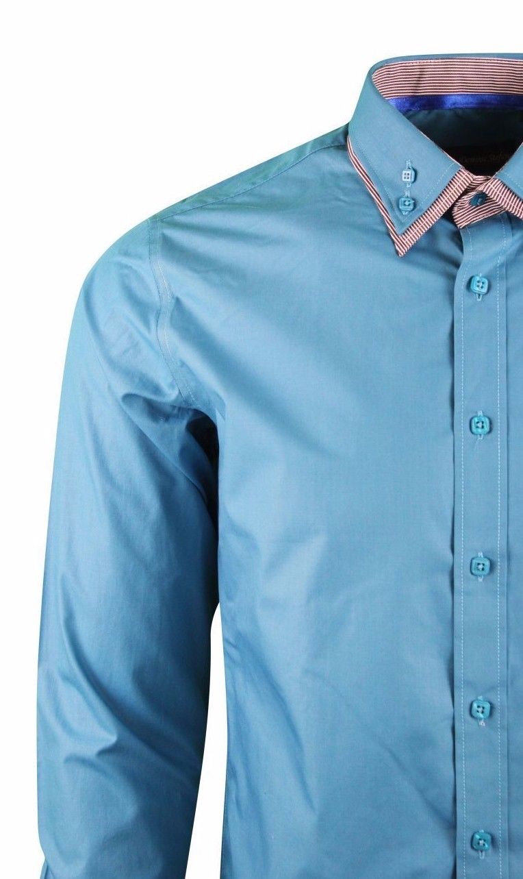 Blue Button Down Double Collar Shirt