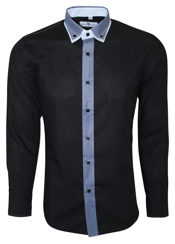 Black Button Down Double Collar Panel Shirt
