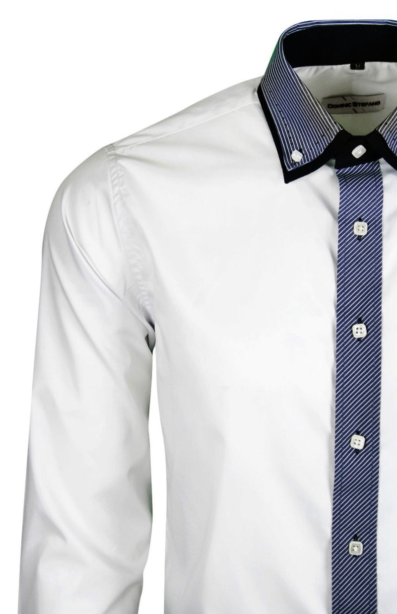 White Button Down Double Collar Panel Shirt