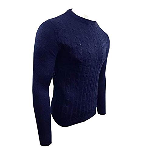 Blue D & H Men's Jumper Crew Neck Knitted Sweater Classic Fit Long Sleeve Pullover Autumn Winter Casual Sweatshirt