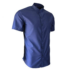 Navy Collarless Short Sleeves Smart Casual Formal Classic Summer Shirt