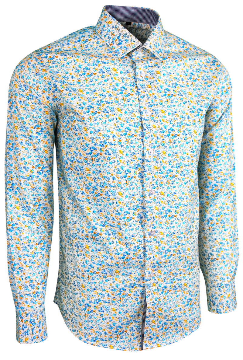 White, Blue & Yellow Floral Print Shirt