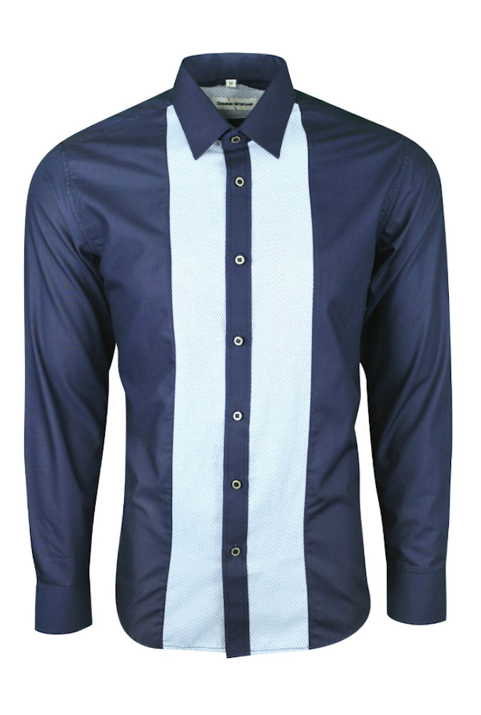Blue Retro 70s Tweed Panel Shirt