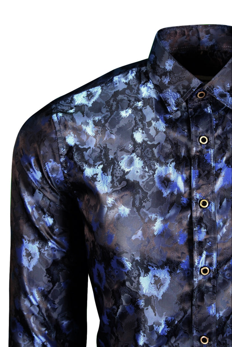 Blue Flower Satin Shirt
