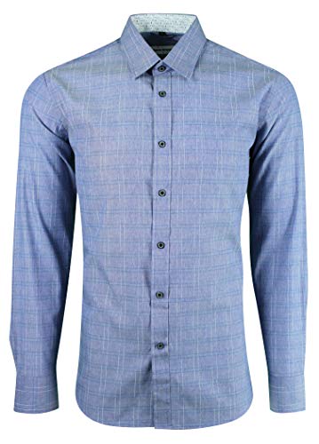 Blue Smart Casual Check Shirt Double Pocket Imitation