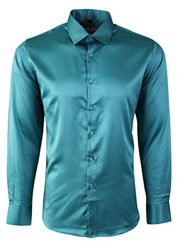 Mens Turquoise Satin Shiny Silk - Feel Smart Casual Dress