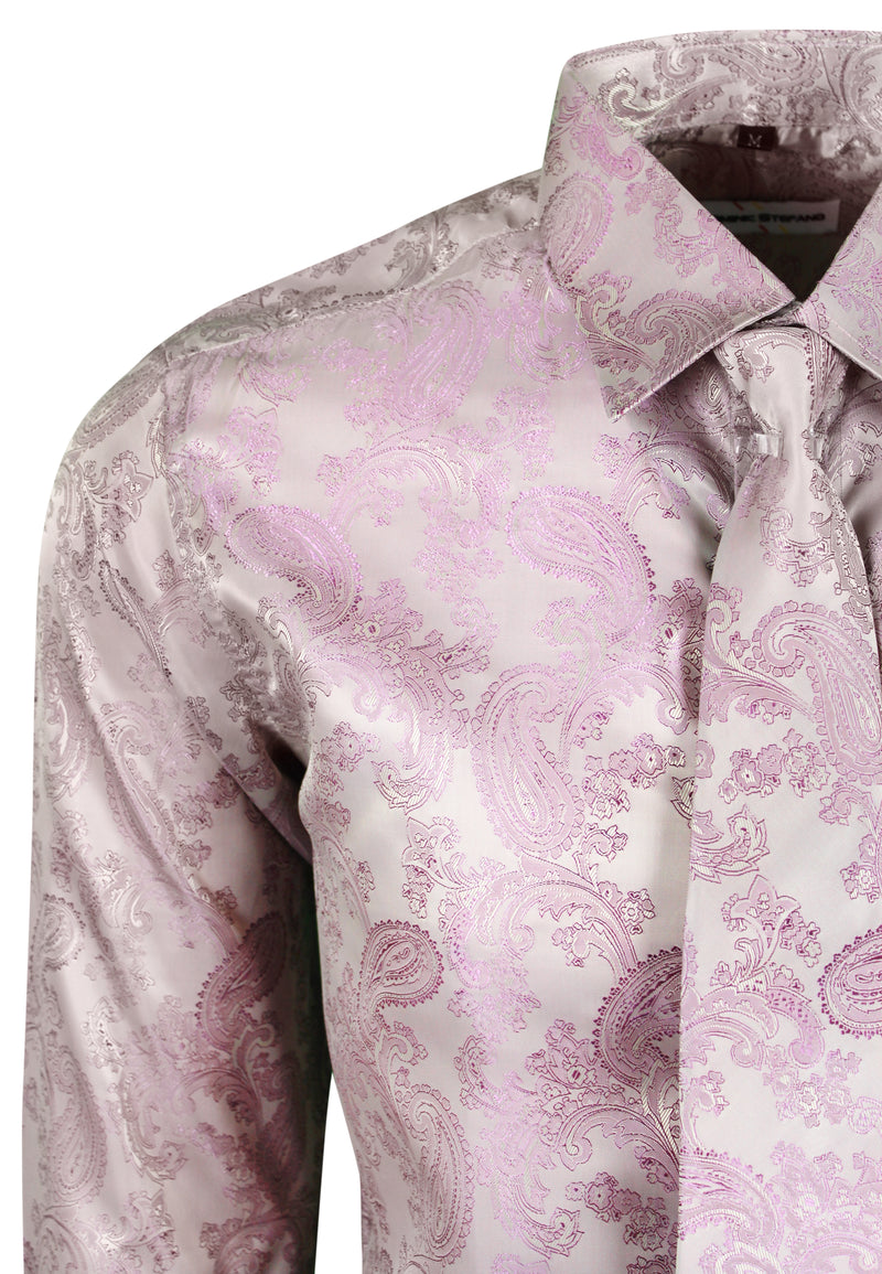 Pink Paisley Satin Tie Cufflink Shirt Set