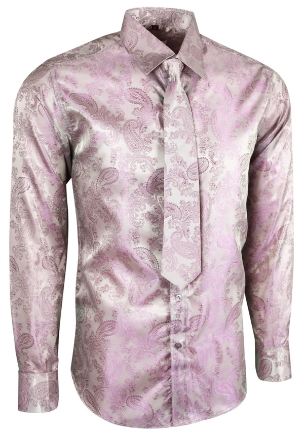 Pink Paisley Satin Tie Cufflink Shirt Set