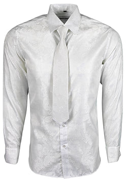 White Paisley Satin Tie Cufflink Shirt Set