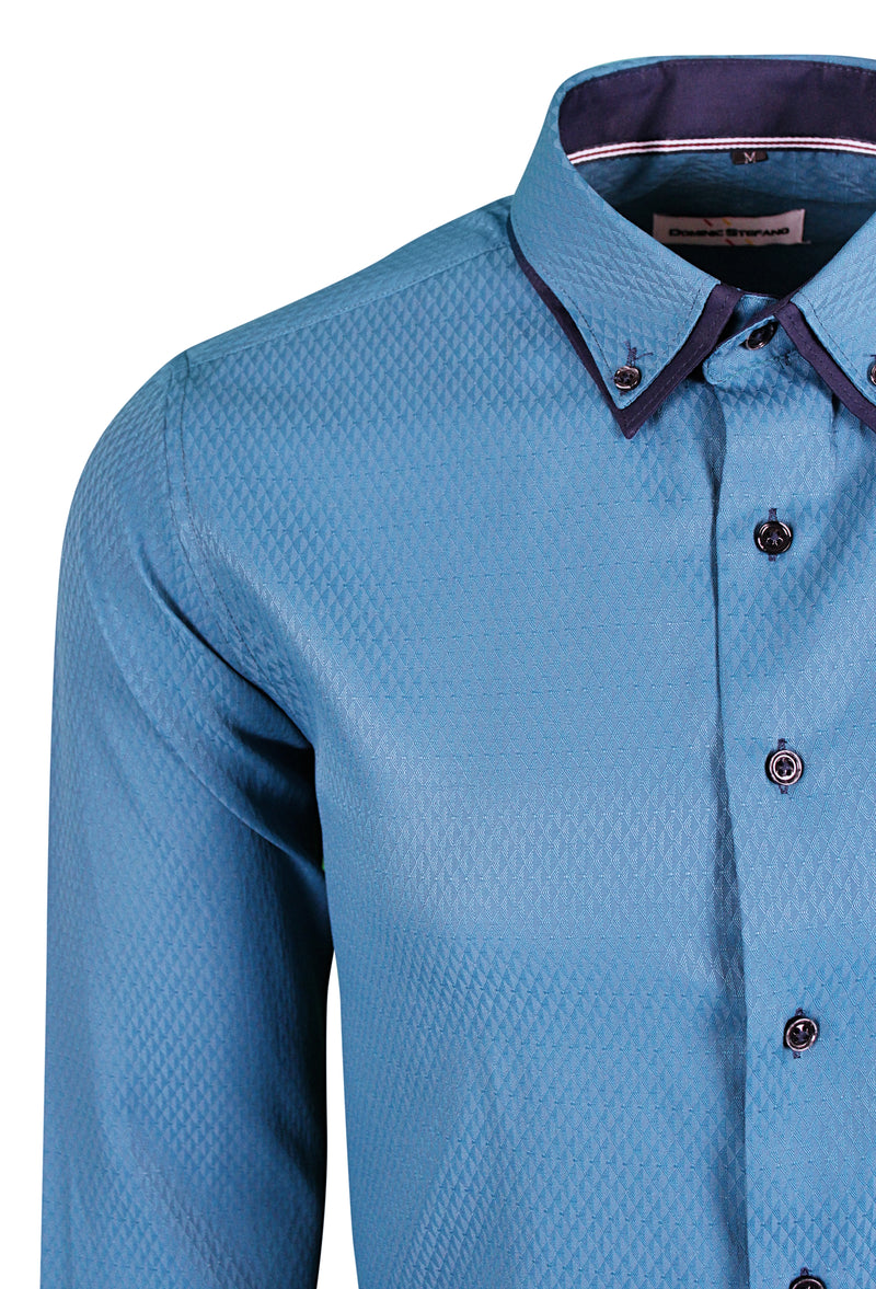 Turquoise Button Down Double Collar Diamond Shirt