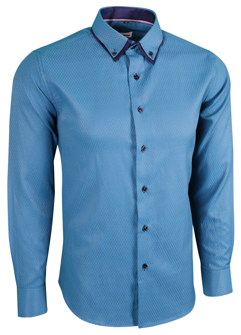 Turquoise Button Down Double Collar Diamond Shirt