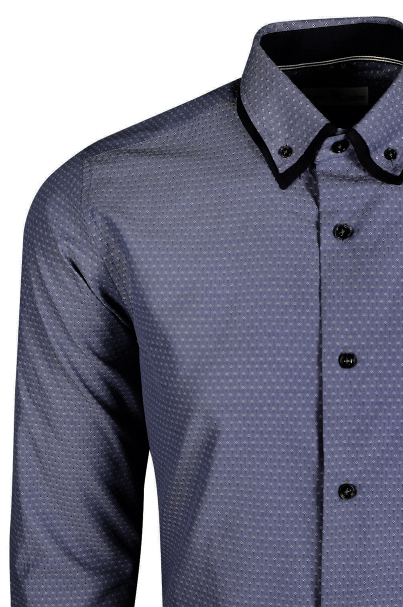 Blue Polka Dot Double Collar Shirt