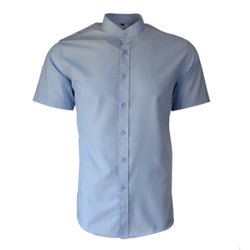 Sky Collarless Short Sleeves Smart Casual Formal Classic Summer Shirt