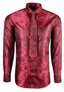 Red Shiny Paisley Silk Feel Smart Casual Shirt with Tie & Cufflinks