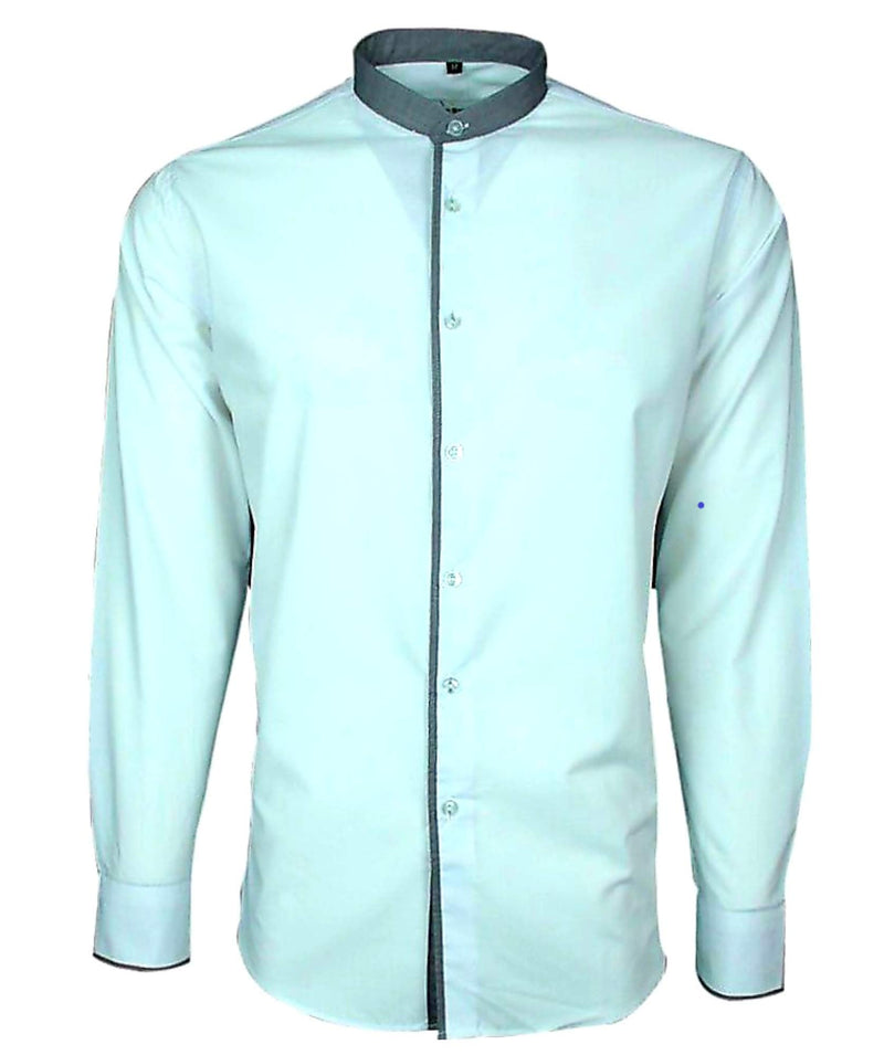 Gray Mens Grandad & Collarless Shirt Plain Soft Cotton