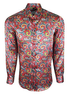 Red Paisley Shiny Satin Floral Silk Feel Smart Casual Dress