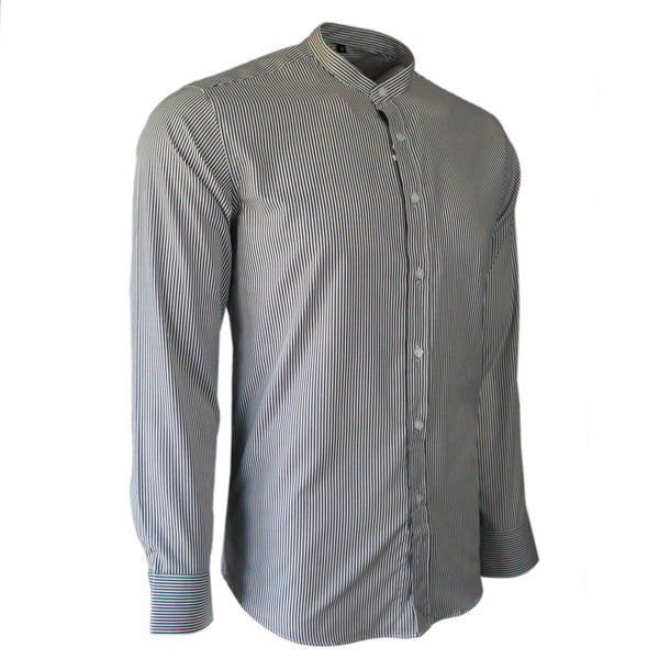 Grey Men's Collarless Short Sleeves Smart Casual Formal