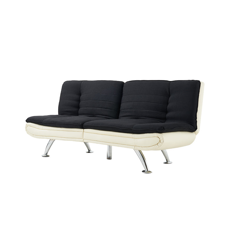 Only ship to Panana Sofa Bed Charcoal Fabric Padded with White Faux Leather Chrome Legs Fast delivery