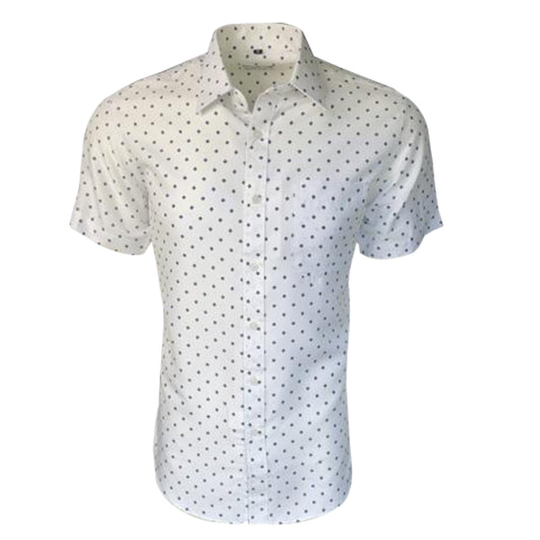 White Men's Wing Collar Short Sleeves Smart Casual Formal